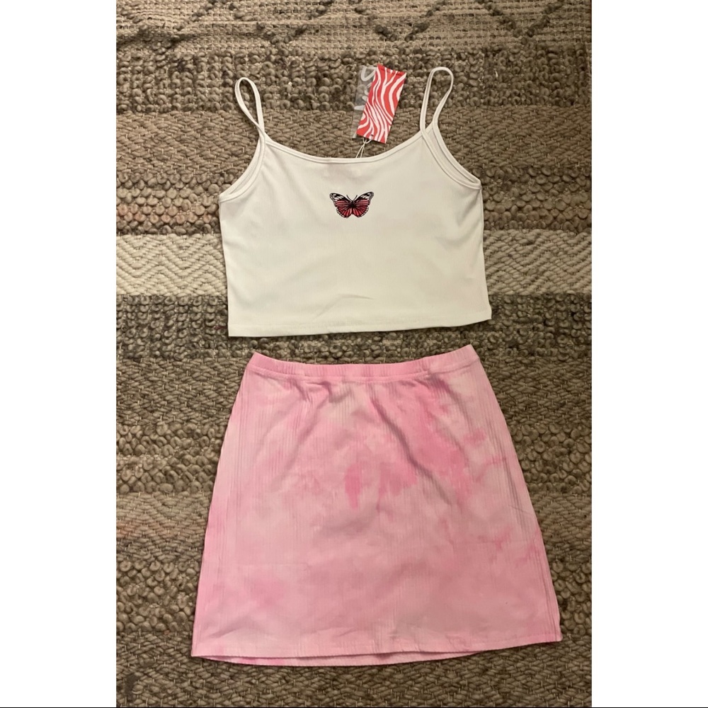 NEW ROMWE Butterfly crop top+ribbed skirt |Size M